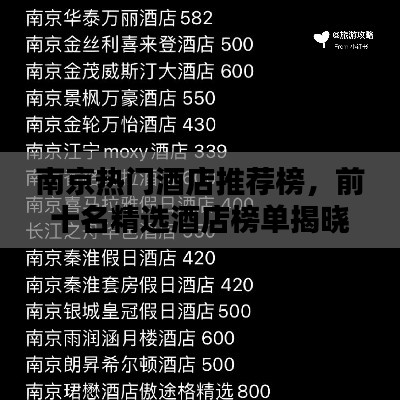 南京热门酒店推荐榜，前十名精选酒店榜单揭晓！